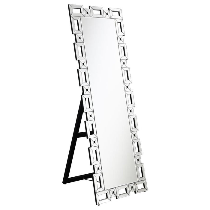 Tavin - Geometric Frame Cheval Mirror - Silver