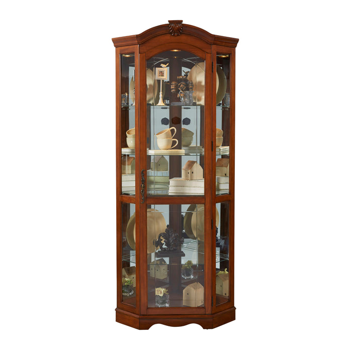 PFC Curios - Mirrored Corner Curio Cabinet - Warm Cherry Brown