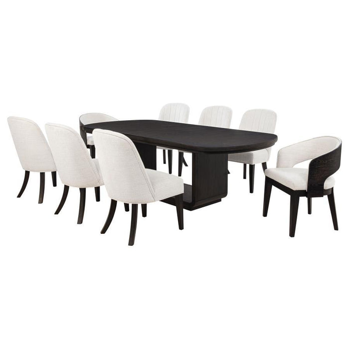 Leandro - 9 Piece Rectangular Dining Table Set - Cream / Burnished Black