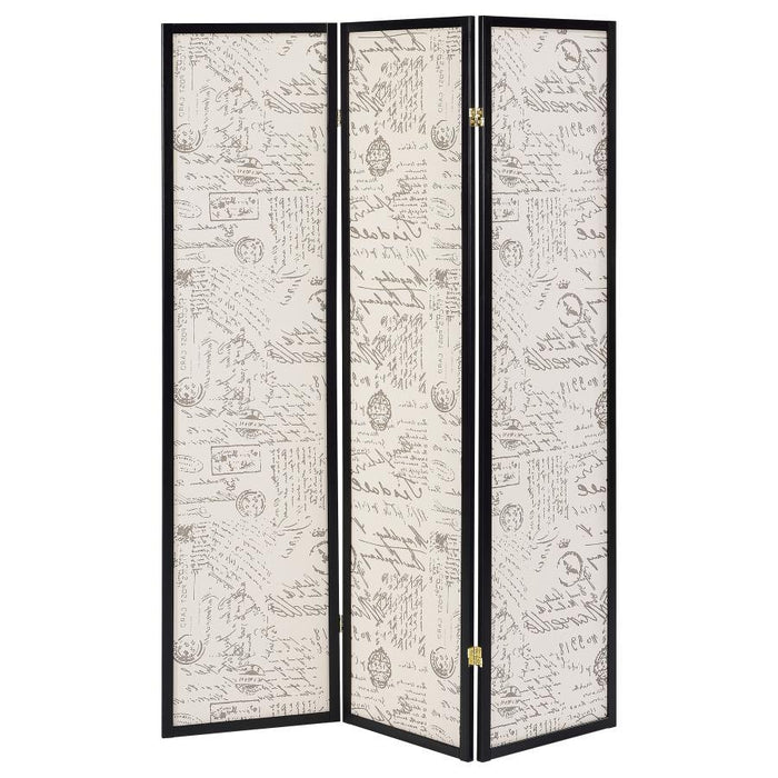 Felice - 3-Panel French Script Print Folding Screen - Espresso