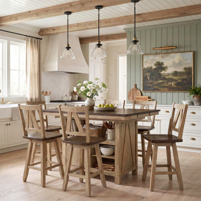 Lindsey Farm - 7 Piece Gathering Table Set - Natural & Brown