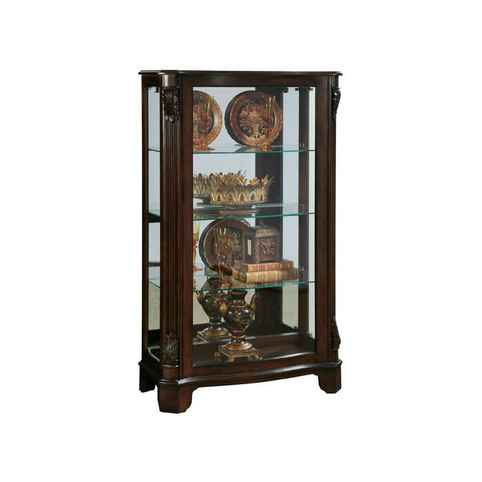 PFC Curios - Distinguished Carved 3 Shelf Curio Cabinet - Cherry Brown