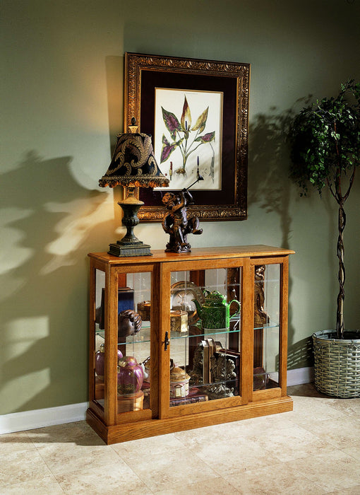 PFC Curios - Lighted 1 Shelf Console Display Cabinet - Golden Oak Brown