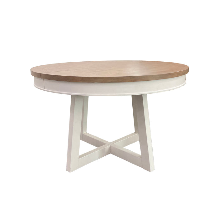 Americana Modern Dining - Round Extendable Dining Table And 4 Upholstered Chairs - Cotton