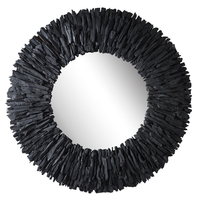 Teak Branch - Round Mirror - Black