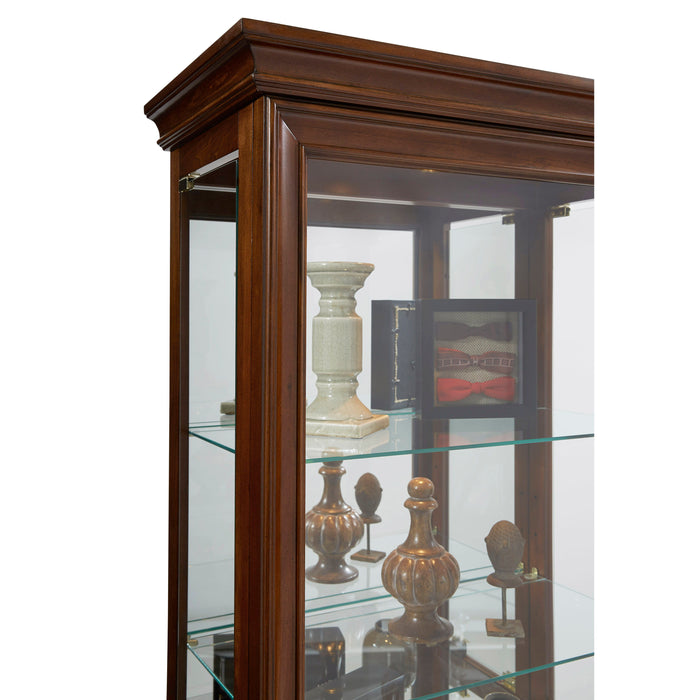 PFC Curios - Mirrored 5 Shelf Gallery Curio Cabinet - Oak Brown