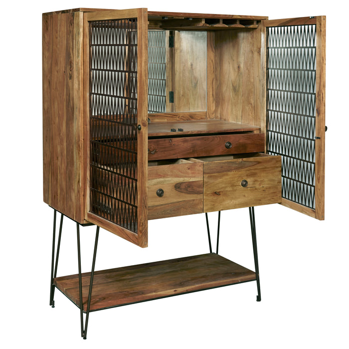 2-Door Bar Cabinet With Storage Drawers - Natural