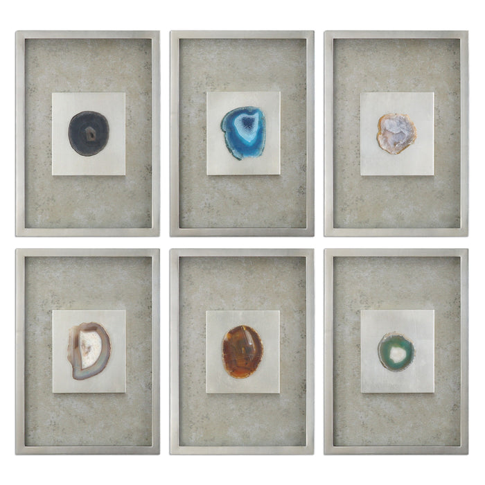 Agate - Stone Wall Art (Set of 6) - Silver