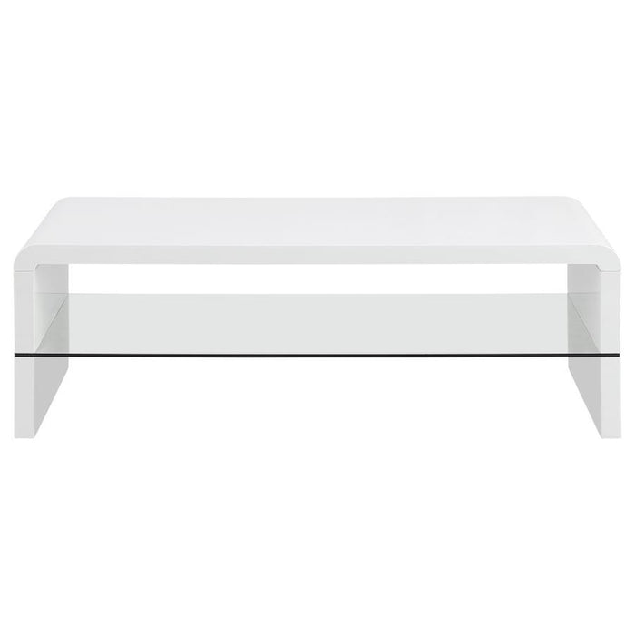 Airell - Rectangular Coffee Table With Glass Shelf - White High Gloss