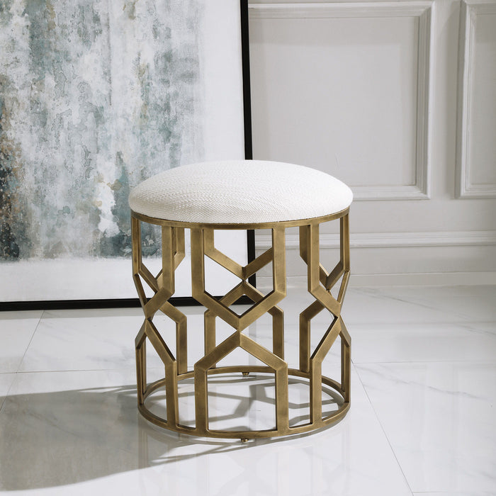 Trellis - Geometric Accent Stool - White & Gold