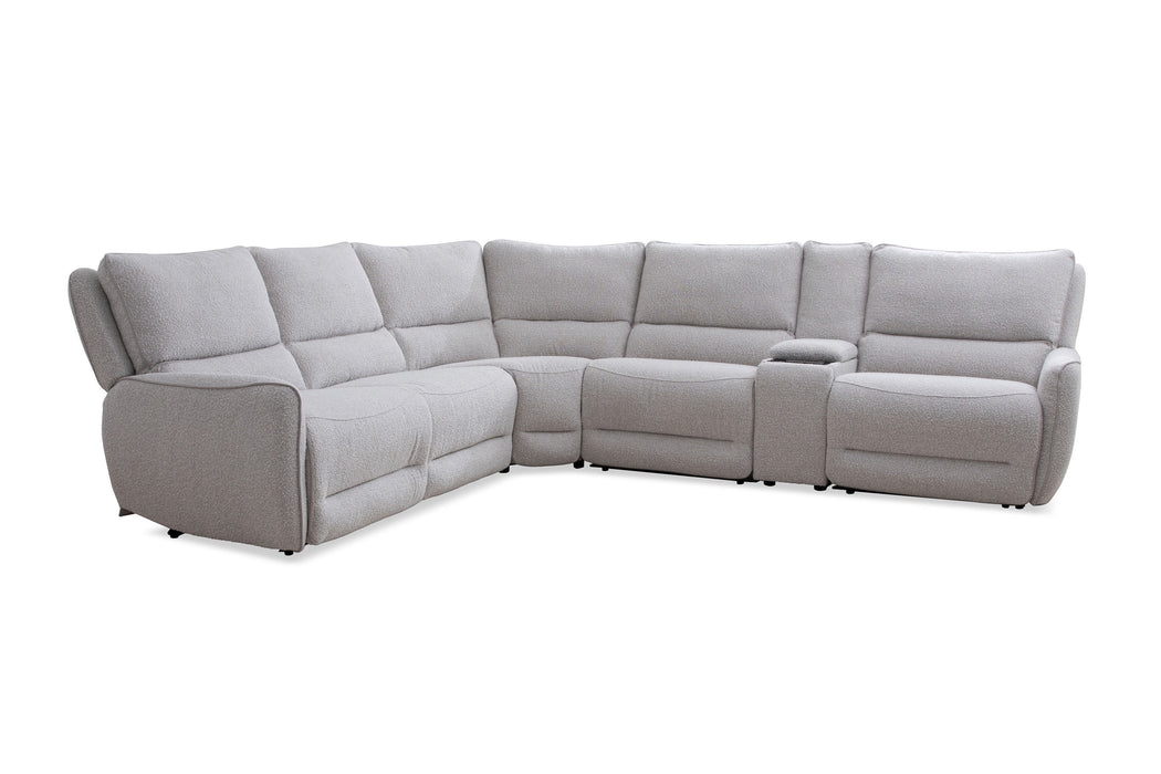 Stellar - 6 Piece Modular Power Reclining Sectional with Power Headrests and Entertainment Console - Bloke Cotton