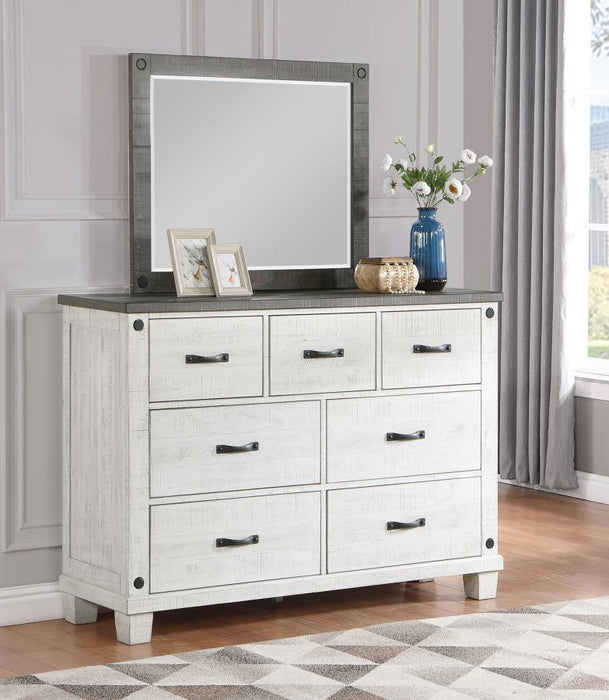 Lilith - 7-Drawer Dresser With Mirror Distressed - Grey And White