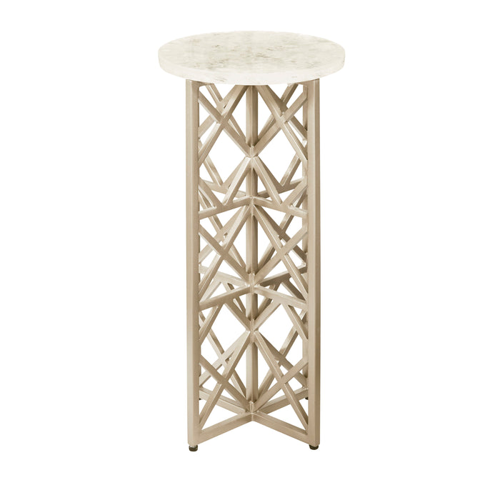 Gypsum Stone Top Drink Table With Metal Base - Silver