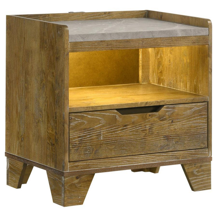Henderson - 1-Drawer LED Nightstand Bedside Table - Medium Oak
