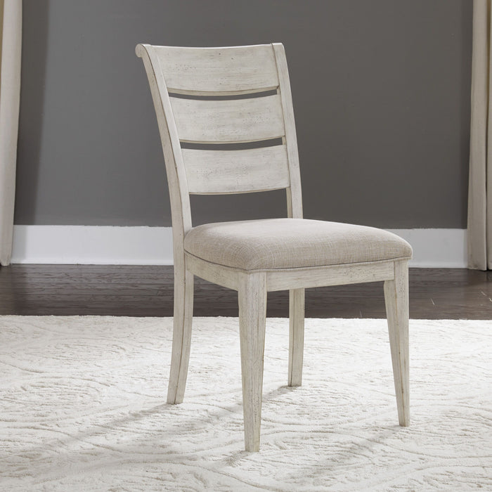 Farmhouse Reimagined - Ladder Back Upholstered Side Chair - White