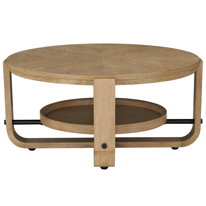 Escape - Cocktail Table Round With Shelf - Glazed Natural Oak / Black Metal Trim