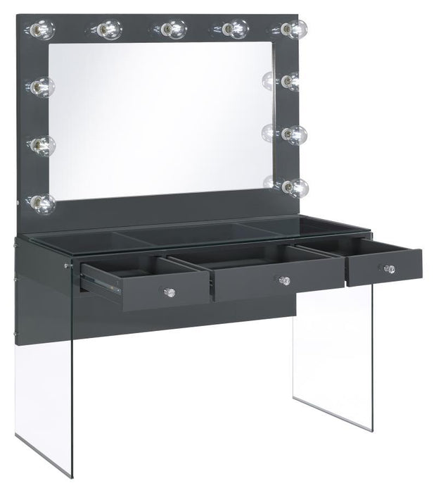 Afshan - 3-Drawer Vanity Desk With Lighting Mirror - Gray High Gloss