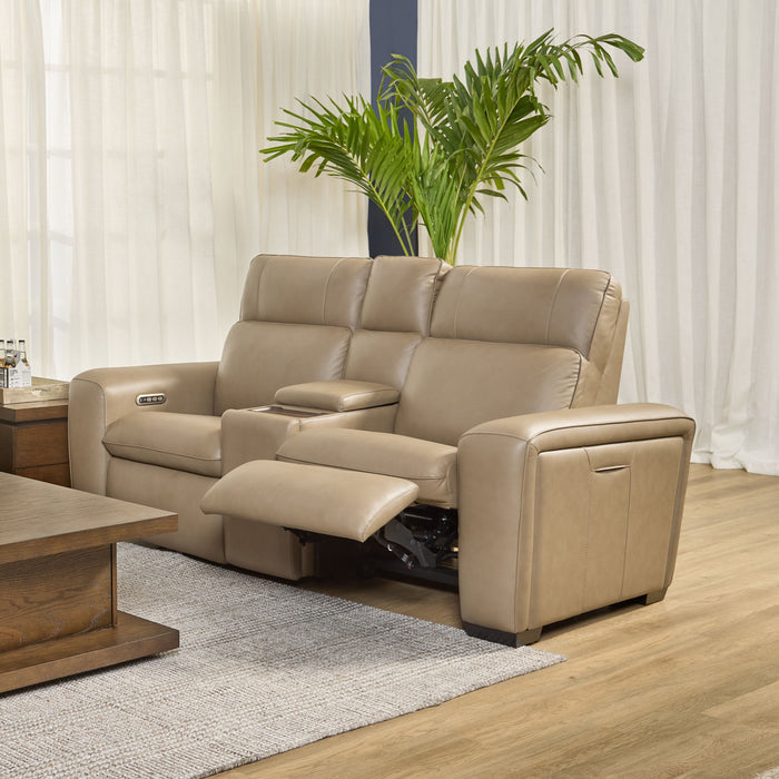 Sense - Power Reclining Loveseat With Console, Power Headrest, Lumbar & Pulse - Light Brown