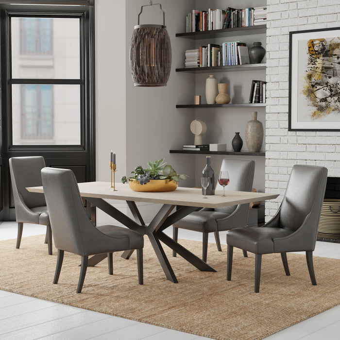 Crossings - Monaco Rectangular Dining Table With 4 Upholstered Chairs - Solid Mango / Dark Gray