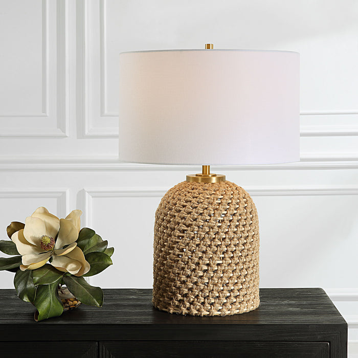 Kendari - Rope & Rattan Table Lamp - Yellow