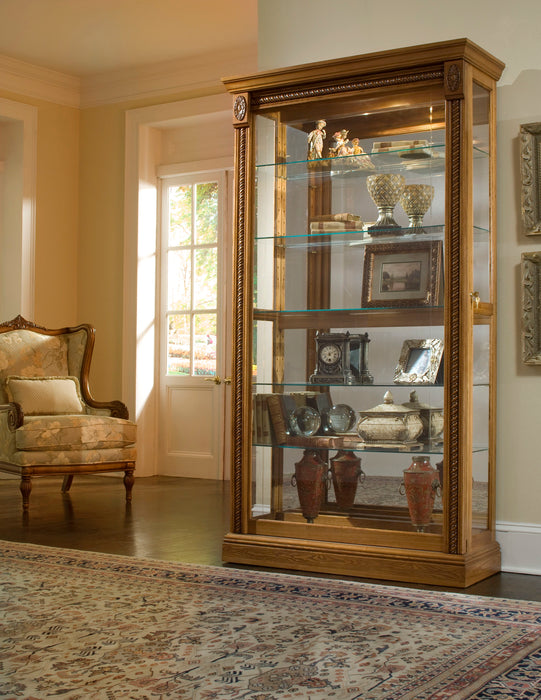 PFC Curios - Lighted Sliding Door 5 Shelf Curio Cabinet - Maple Brown