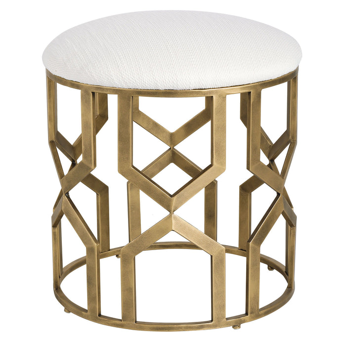 Trellis - Geometric Accent Stool - White & Gold