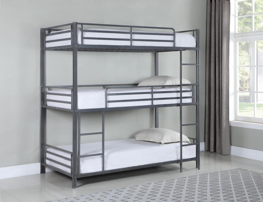 Maynard - Metal Triple Twin Bunk Bed - Gunmetal