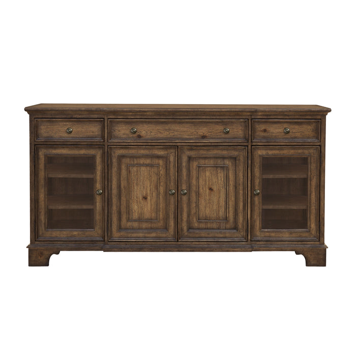 Revival Row - 3-Drawer Buffet with Cabinet Doors - Brown