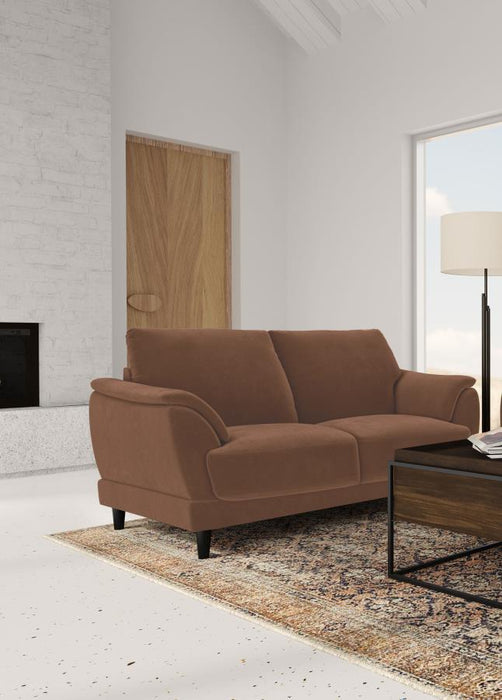 Selma - Velvet Upholstered Crescent Arm Loveseat - Rust