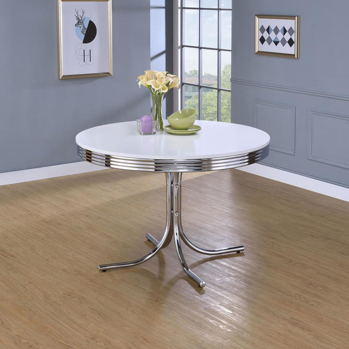 Retro - Round Wood Top Dining Table - White And Chrome