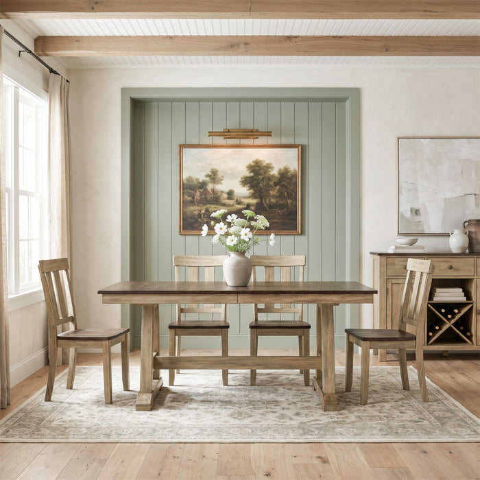 Lindsey Farm - 5 Piece Trestle Table Set - Natural & Brown