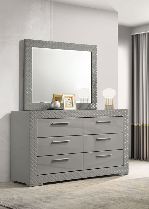 Ives - 6-Drawer Dresser And Mirror - Gray High Gloss