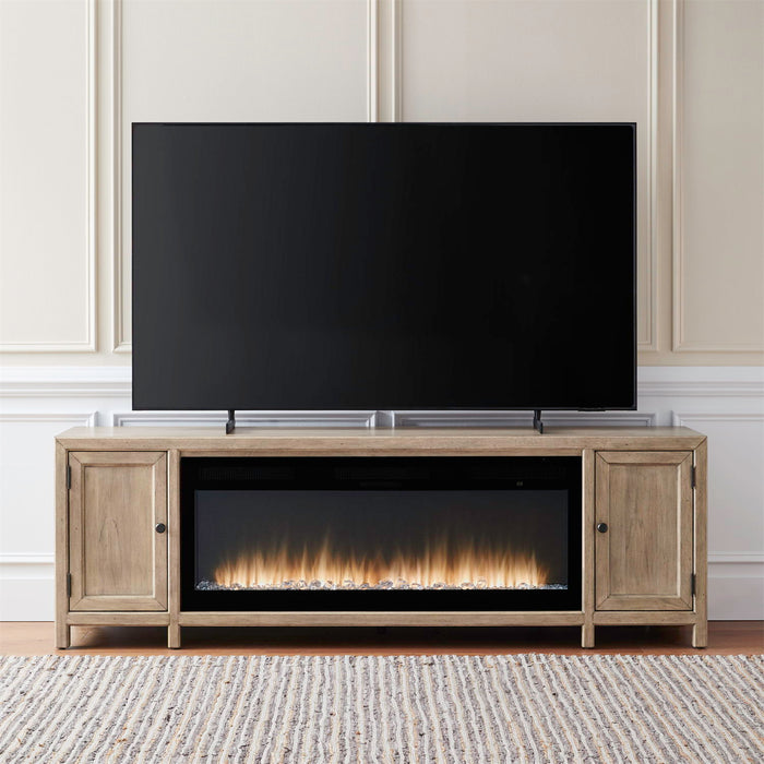 Fireplace TV Console - 82" Console With Fire FTS - Light Brown