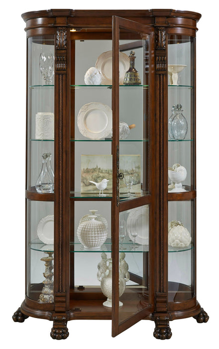 PFC Curios - Lighted Curved Front 4 Shelf Curio Cabinet - Maple Brown
