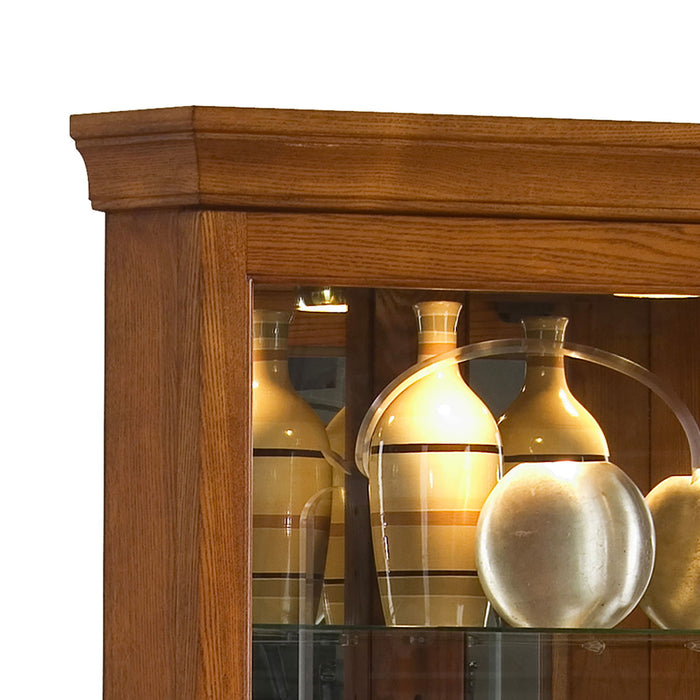 PFC Curios - Mirrored 4 Shelf Corner Curio Cabinet - Golden Oak Brown