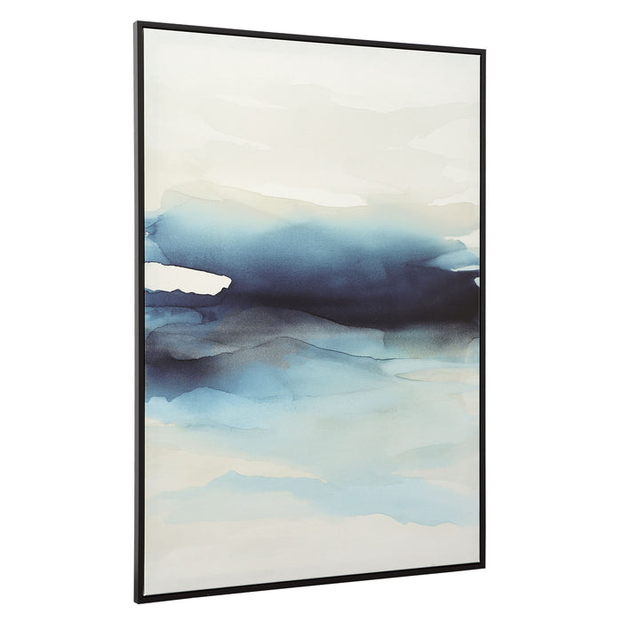 Waves - Framed Canvas Abstract Art - Blue