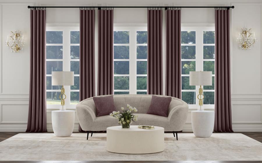 Ellorie - Upholstered Channel Back Curved Loveseat - Beige