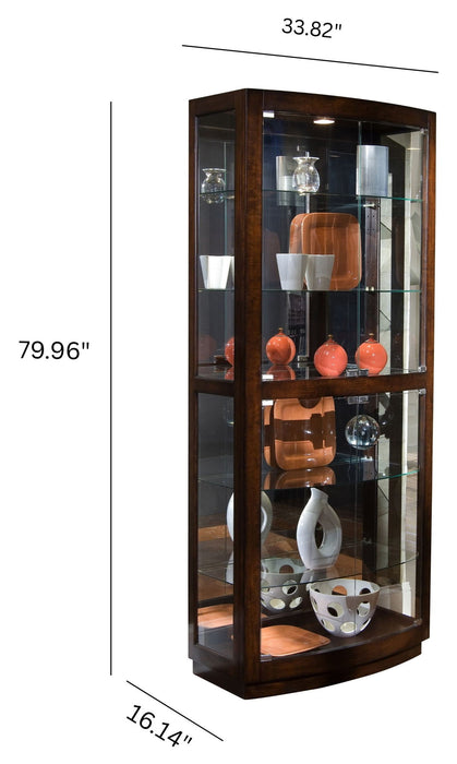 PFC Curios - Curved Front 5 Shelf Curio Cabinet - Mahogany Brown