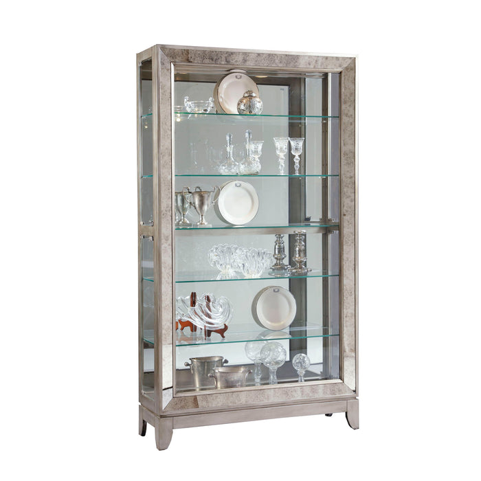PFC Curios - Antique Style 5 Shelf Mirrored Curio Cabinet - Aged Silver