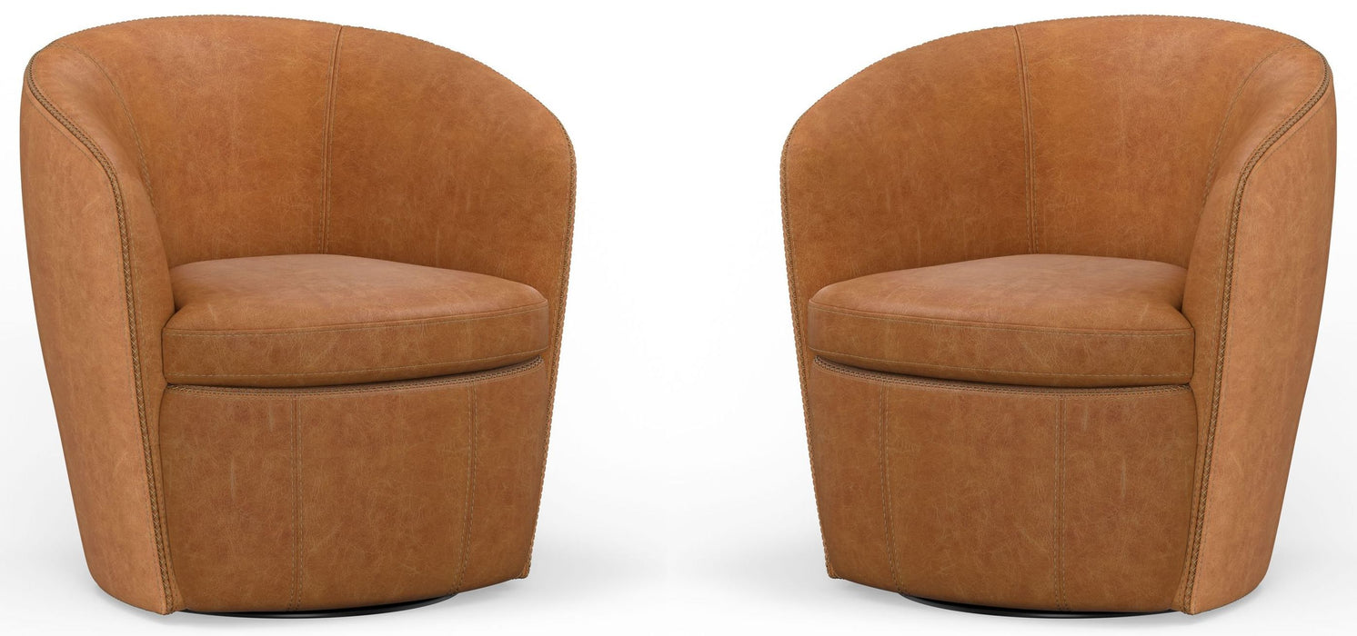 Barolo - 100% Italian Leather Swivel Club Chair (Set of 2)