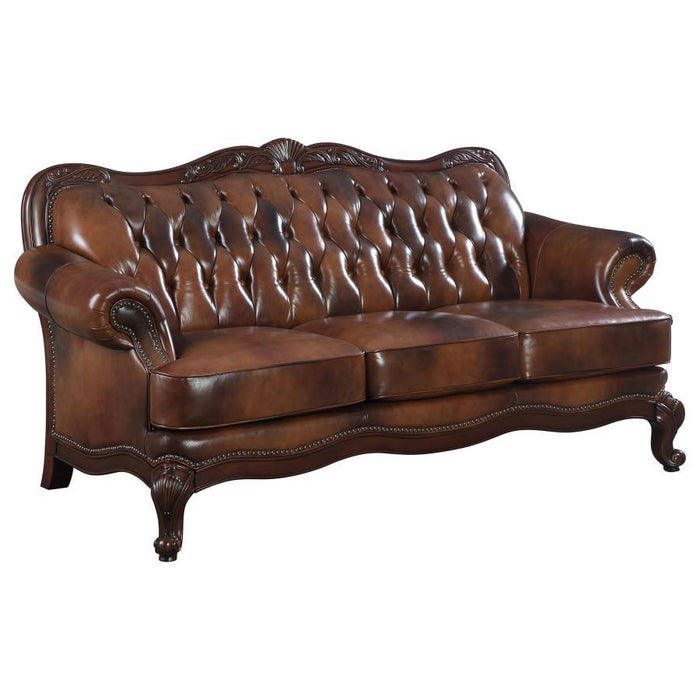 Victoria - Full Leather Upholstered Rolled Arm Sofa - Brown