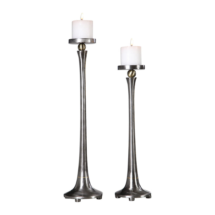 Aliso - Cast Iron Candleholders (Set of 2) - Pearl Silver