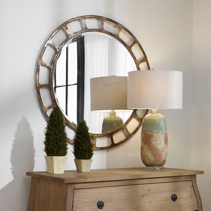 Darby - Distressed Round Mirror - Light Brown