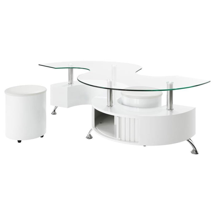 Buckley - Curved Glass Top Coffee Table With Stools