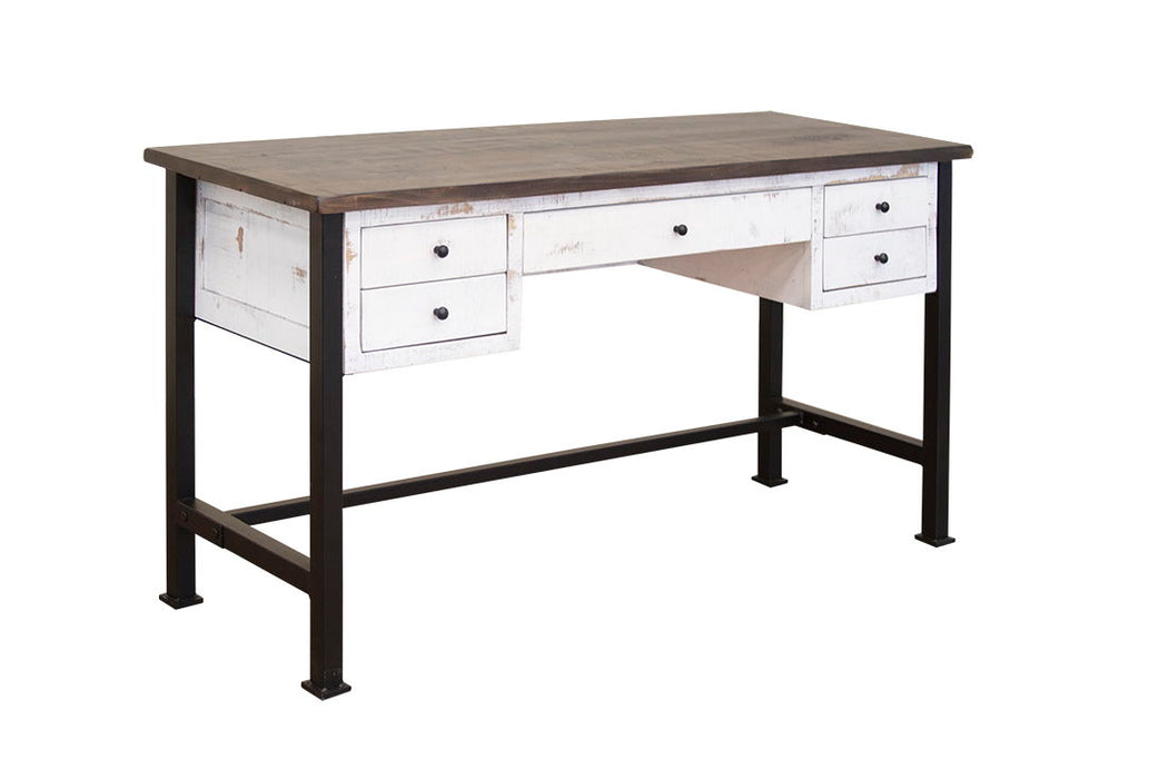 Pueblo White - Desk - Antiqued White / Brown