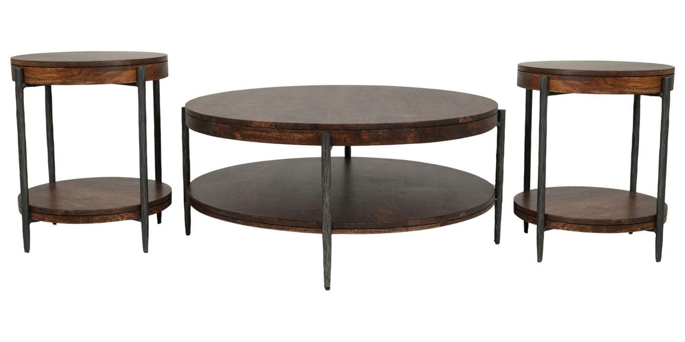 Bengal - 41" Round Cocktail Table With 2 End Tables - Hickory Brown