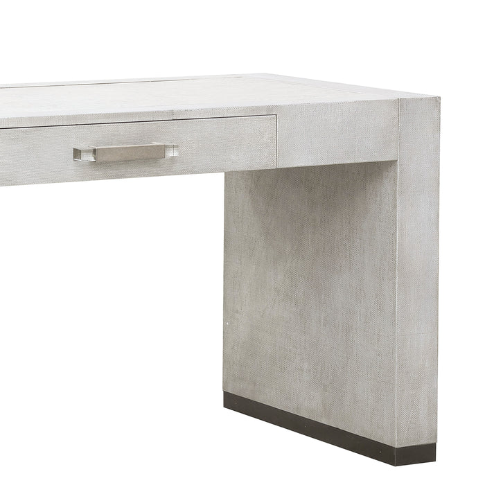 Stone Textured Writing Desk With Keyboard Tray - White