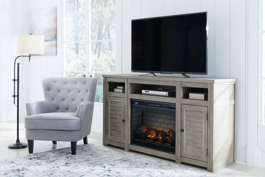 Moreshire - Bisque - 72" TV Stand With Electric Infrared Fireplace Insert