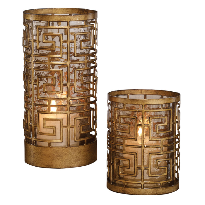 Ruhi - Hurricane Candleholders (Set of 2) - Light Brown