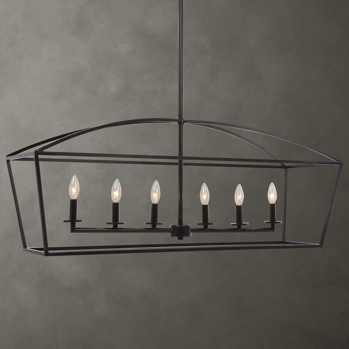 Clayton - 6 Light Linear Chandelier - Black